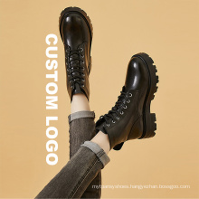 Oem Custom Upper Rubber Casual Warm Work Black High Top Ankle platform Heel Women's Mens Martins Genuine Leather Boots For Men